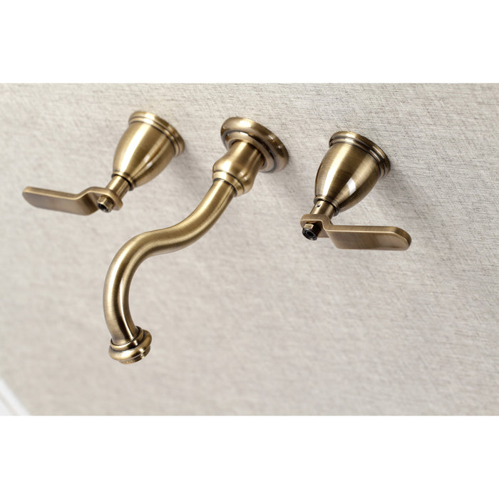 Kingston Heirloom KS3123KL - Whitaker Double-Handle 3-Hole Wall Mount Bathroom Faucet, Antique Brass