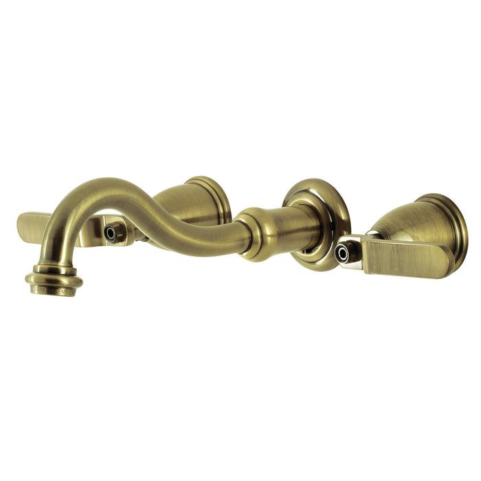 Kingston Heirloom KS3123KL - Whitaker Double-Handle 3-Hole Wall Mount Bathroom Faucet, Antique Brass