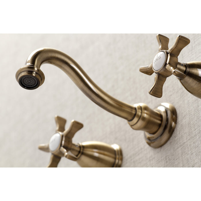 Hamilton KS3123NX Double-Handle 3-Hole Wall Mount Bathroom Faucet, Antique Brass