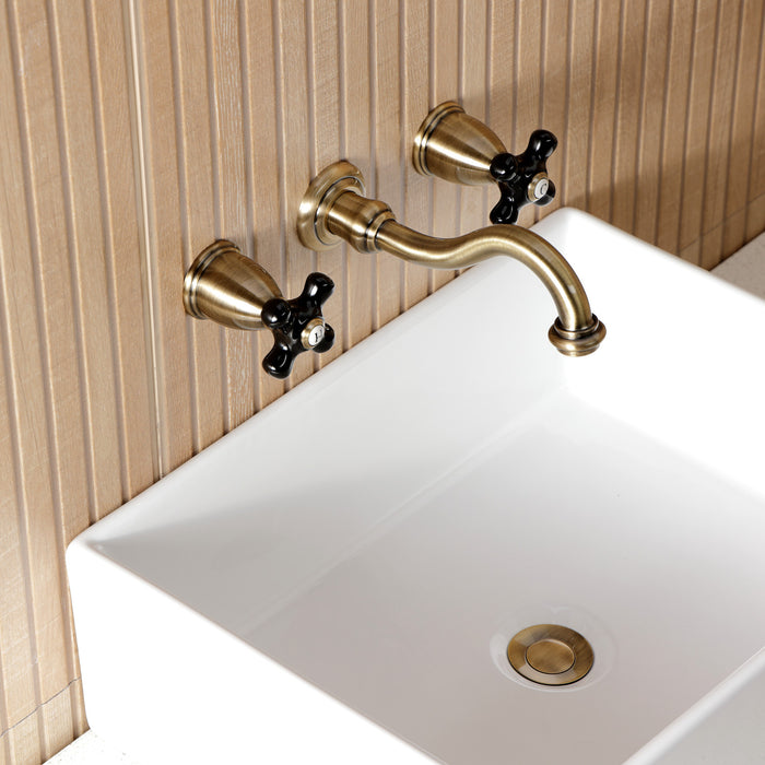 Kingston Heirloom KS3123PKX - Duchess Double-Handle 3-Hole Wall Mount Bathroom Faucet, Antique Brass