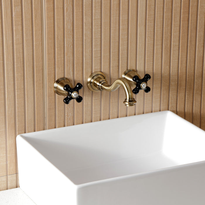 Kingston Heirloom KS3123PKX - Duchess Double-Handle 3-Hole Wall Mount Bathroom Faucet, Antique Brass