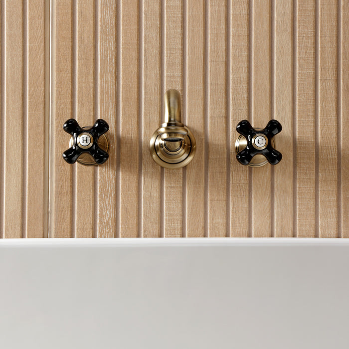 Kingston Heirloom KS3123PKX - Duchess Double-Handle 3-Hole Wall Mount Bathroom Faucet, Antique Brass