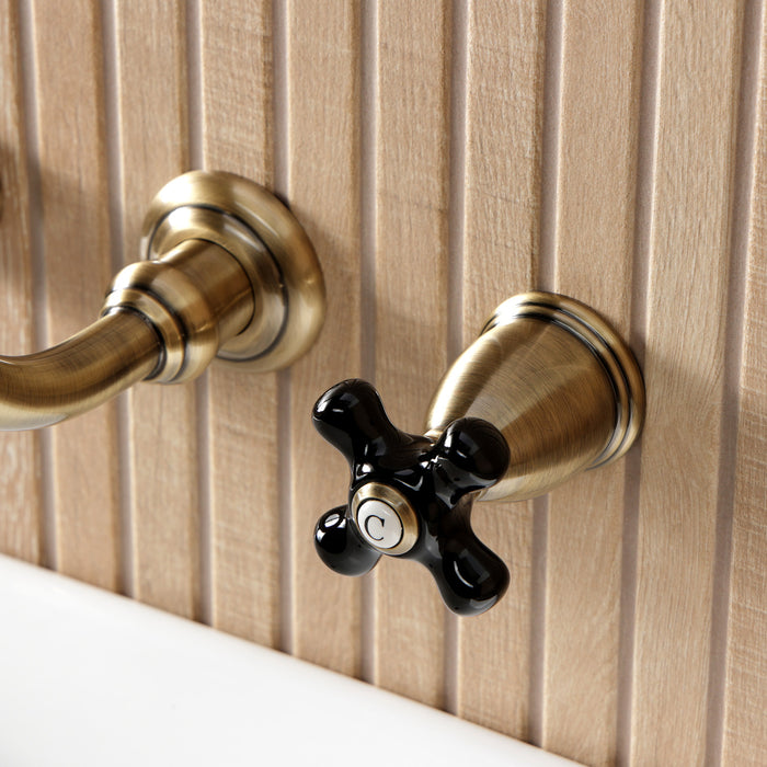 Kingston Heirloom KS3123PKX - Duchess Double-Handle 3-Hole Wall Mount Bathroom Faucet, Antique Brass
