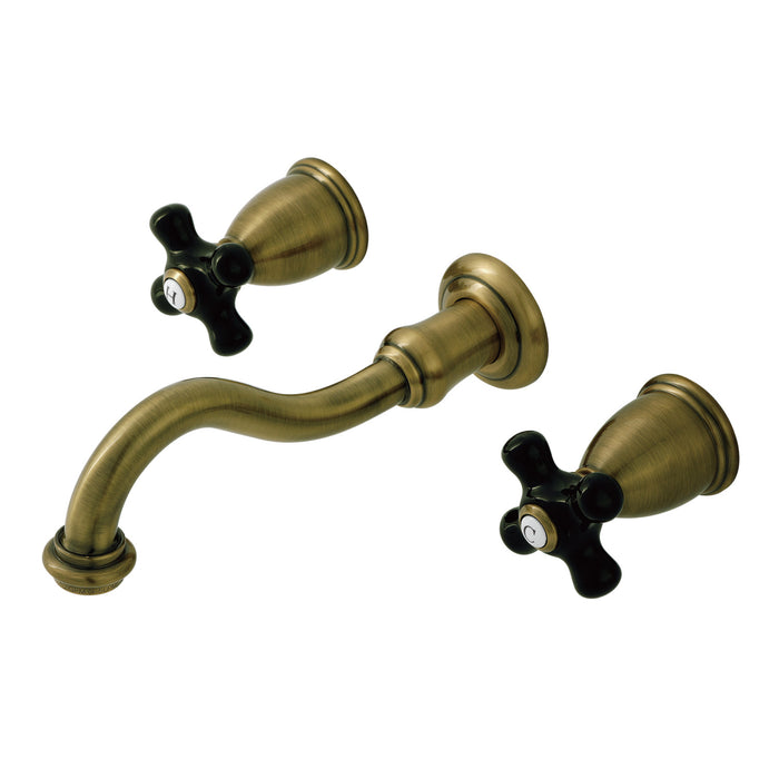 Kingston Heirloom KS3123PKX - Duchess Double-Handle 3-Hole Wall Mount Bathroom Faucet, Antique Brass
