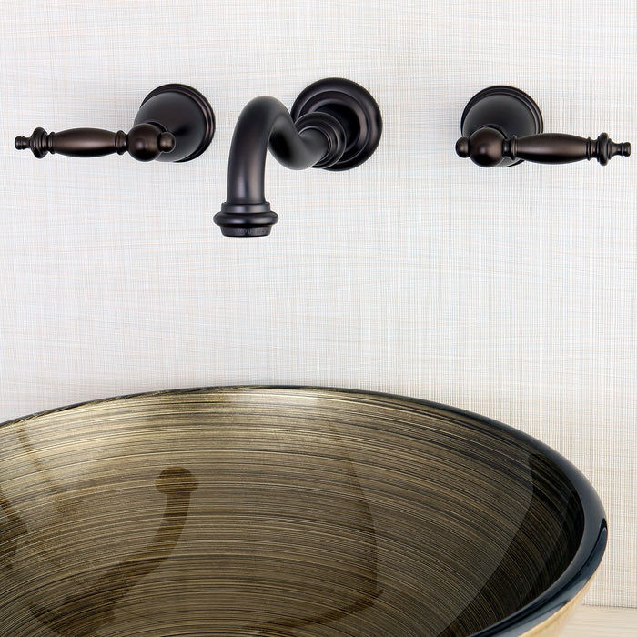 Kingston Heirloom KS3125TL - Templeton Double-Handle 3-Hole Wall Mount Bathroom Faucet, Oil Rubbed Bronze
