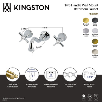 その他 Kingston x Kingston Heirloom KS3126ZX - Millennium Double-Handle 3-Hole Wall