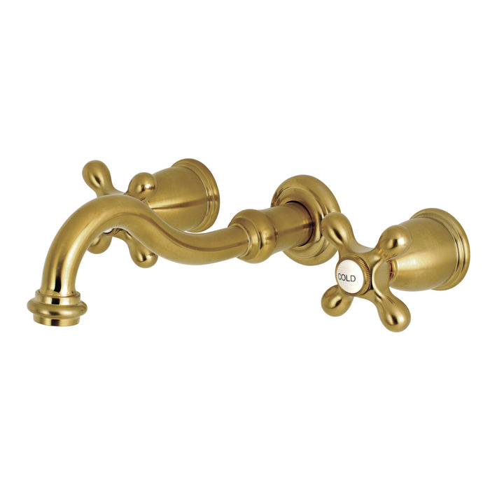 Kingston Heirloom KS3127AX - Vintage Double-Handle 3-Hole Wall Mount Bathroom Faucet, Brushed Brass