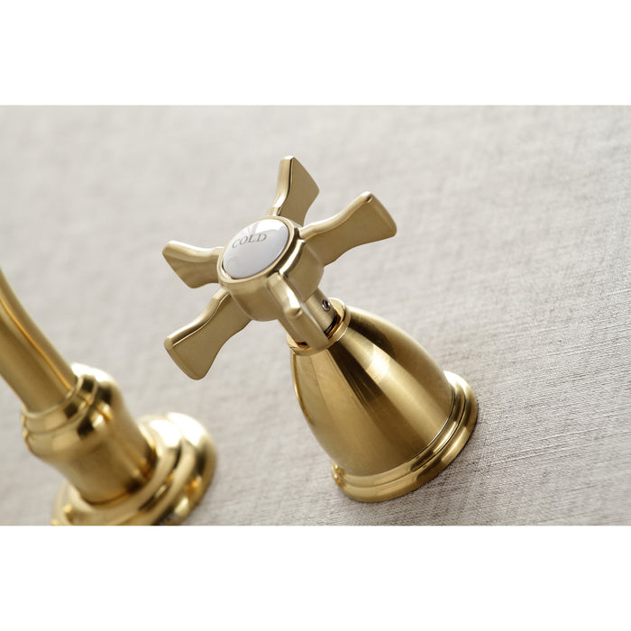 Kingston Heirloom KS3127NX - Hamilton Double-Handle 3-Hole Wall Mount Bathroom Faucet, Brushed Brass