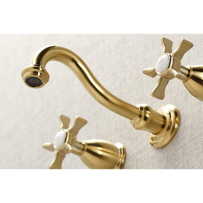 Kingston Heirloom KS3127NX - Hamilton Double-Handle 3-Hole Wall Mount Bathroom Faucet, Brushed Brass