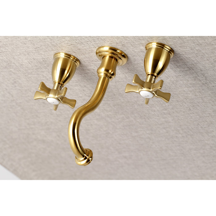 Kingston Heirloom KS3127NX - Hamilton Double-Handle 3-Hole Wall Mount Bathroom Faucet, Brushed Brass