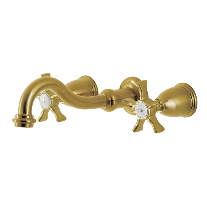 Kingston Heirloom KS3127NX - Hamilton Double-Handle 3-Hole Wall Mount Bathroom Faucet, Brushed Brass