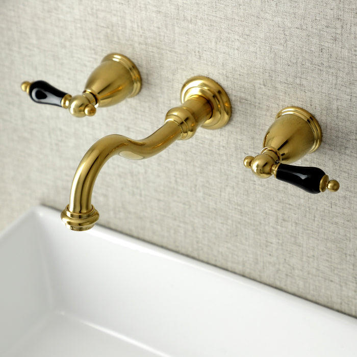 Kingston Heirloom KS3127PKL - Duchess Double-Handle 3-Hole Wall Mount Bathroom Faucet, Brushed Brass