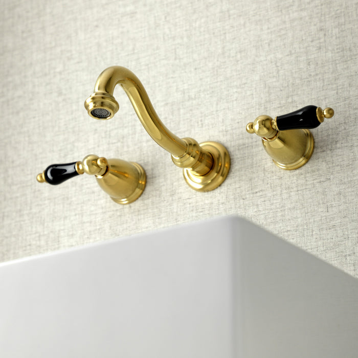 Kingston Heirloom KS3127PKL - Duchess Double-Handle 3-Hole Wall Mount Bathroom Faucet, Brushed Brass