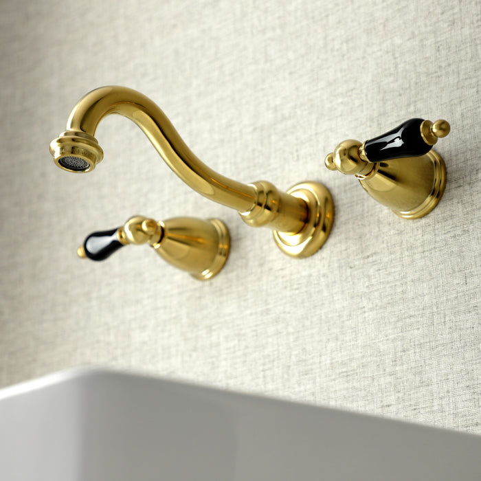 Kingston Heirloom KS3127PKL - Duchess Double-Handle 3-Hole Wall Mount Bathroom Faucet, Brushed Brass