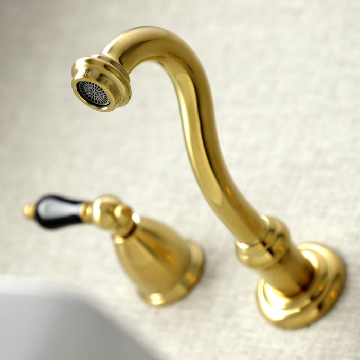 Kingston Heirloom KS3127PKL - Duchess Double-Handle 3-Hole Wall Mount Bathroom Faucet, Brushed Brass