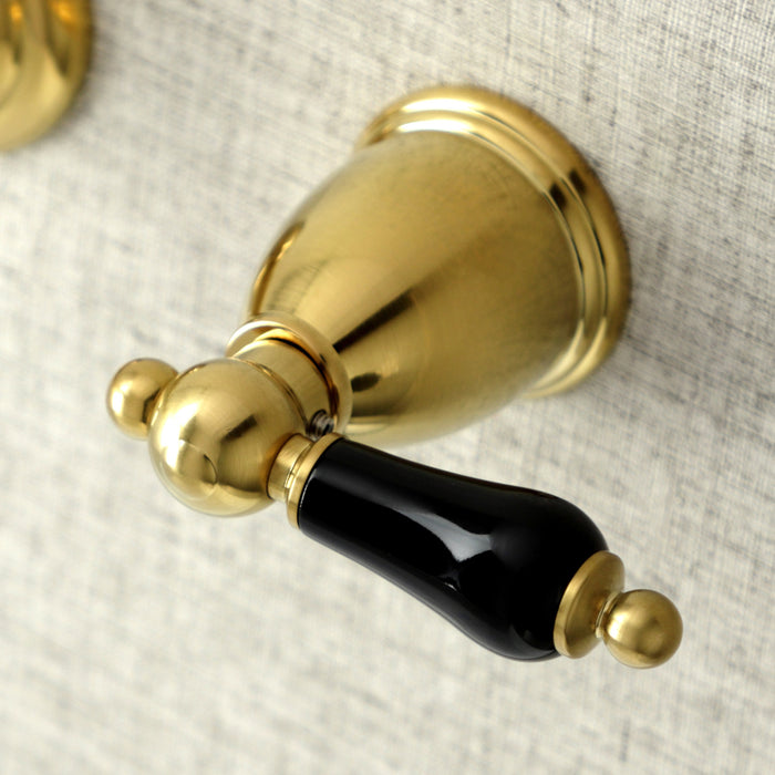 Kingston Heirloom KS3127PKL - Duchess Double-Handle 3-Hole Wall Mount Bathroom Faucet, Brushed Brass