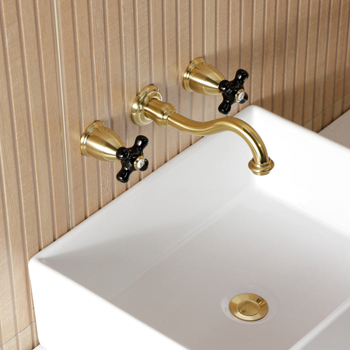 Kingston Heirloom KS3127PKX - Duchess Double-Handle 3-Hole Wall Mount Bathroom Faucet, Brushed Brass