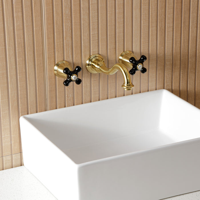 Kingston Heirloom KS3127PKX - Duchess Double-Handle 3-Hole Wall Mount Bathroom Faucet, Brushed Brass