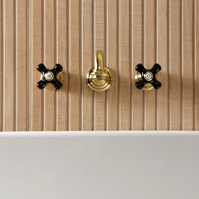Kingston Heirloom KS3127PKX - Duchess Double-Handle 3-Hole Wall Mount Bathroom Faucet, Brushed Brass