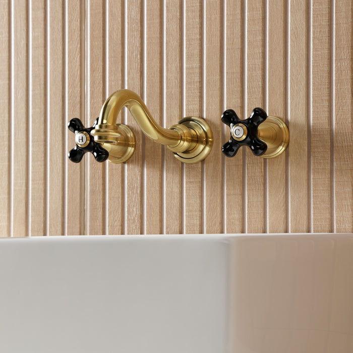 Kingston Heirloom KS3127PKX - Duchess Double-Handle 3-Hole Wall Mount Bathroom Faucet, Brushed Brass