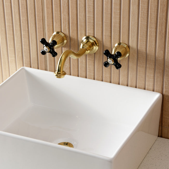 Kingston Heirloom KS3127PKX - Duchess Double-Handle 3-Hole Wall Mount Bathroom Faucet, Brushed Brass