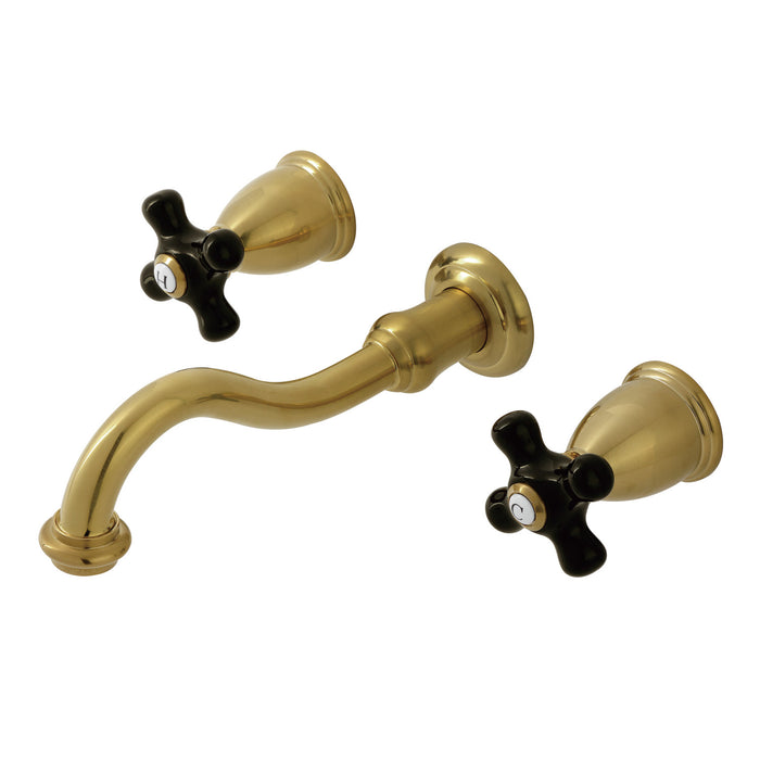 Kingston Heirloom KS3127PKX - Duchess Double-Handle 3-Hole Wall Mount Bathroom Faucet, Brushed Brass
