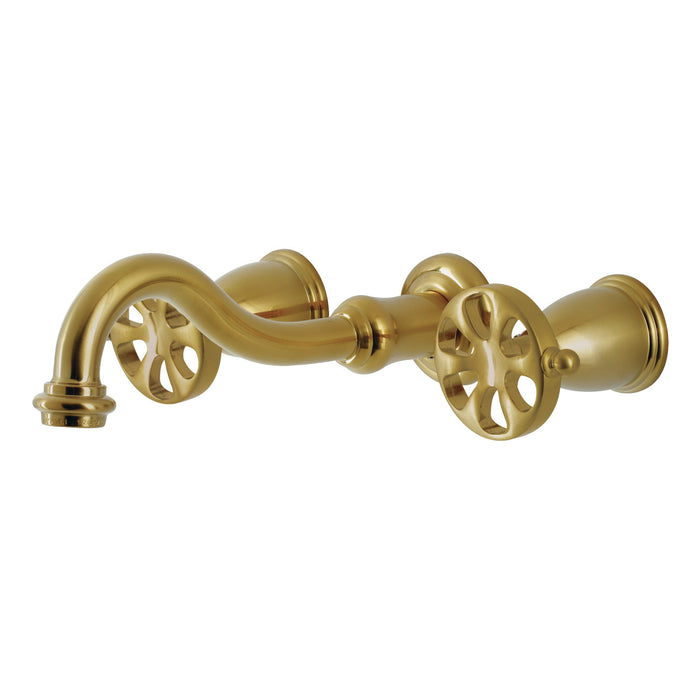Kingston Tulare KS3127RX - Belknap Double-Handle 3-Hole Wall Mount Bathroom Faucet, Brushed Brass