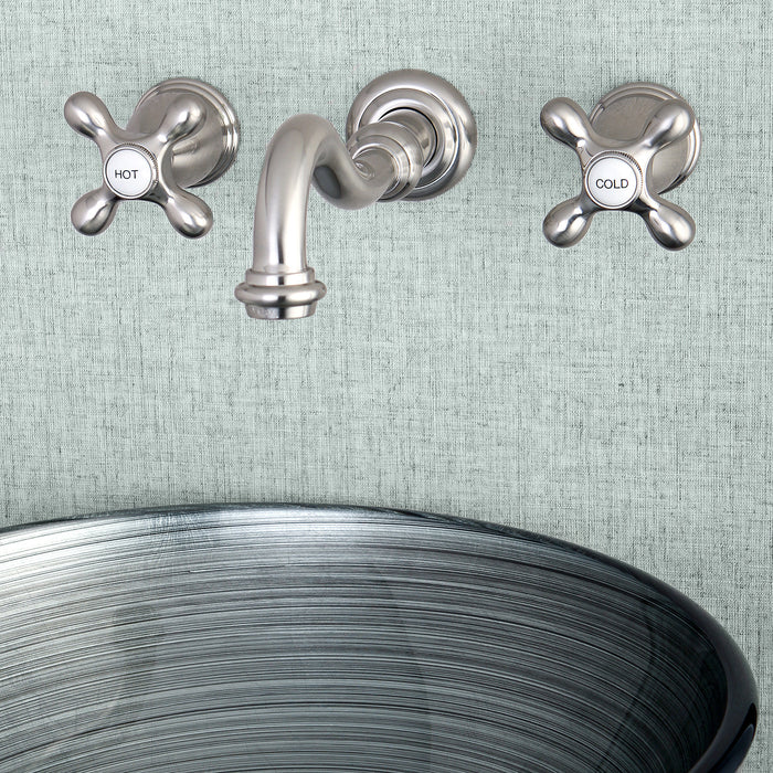 Kingston Heirloom KS3128AX - Vintage Double-Handle 3-Hole Wall Mount Bathroom Faucet, Brushed Nickel