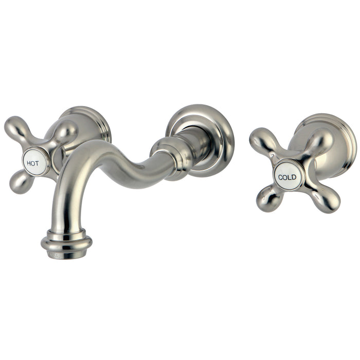 Kingston Heirloom KS3128AX - Vintage Double-Handle 3-Hole Wall Mount Bathroom Faucet, Brushed Nickel
