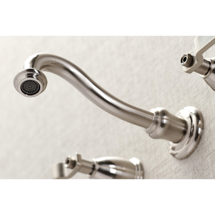 Kingston Heirloom KS3128KL - Whitaker Double-Handle 3-Hole Wall Mount Bathroom Faucet, Brushed Nickel