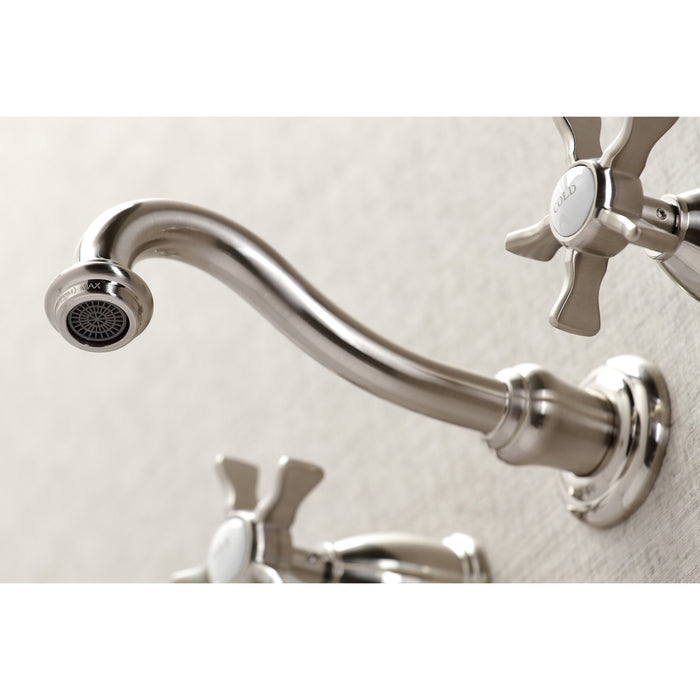 Kingston Heirloom KS3128NX - Hamilton Double-Handle 3-Hole Wall Mount Bathroom Faucet, Brushed Nickel