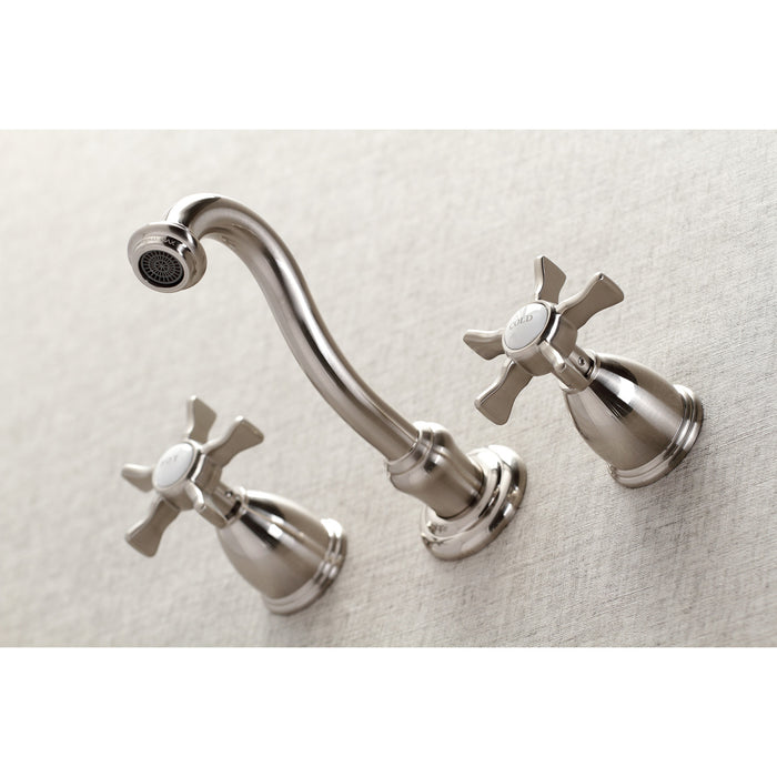 Kingston Heirloom KS3128NX - Hamilton Double-Handle 3-Hole Wall Mount Bathroom Faucet, Brushed Nickel