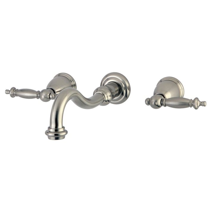 Kingston Heirloom KS3128TL - Templeton Double-Handle 3-Hole Wall Mount Bathroom Faucet, Brushed Nickel