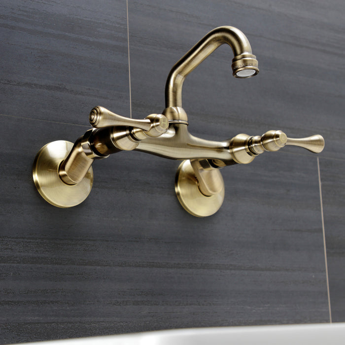 Kingston Tulare KS312AB - Kingston Two-Handle 2-Hole Wall Mount Bar Faucet, Antique Brass