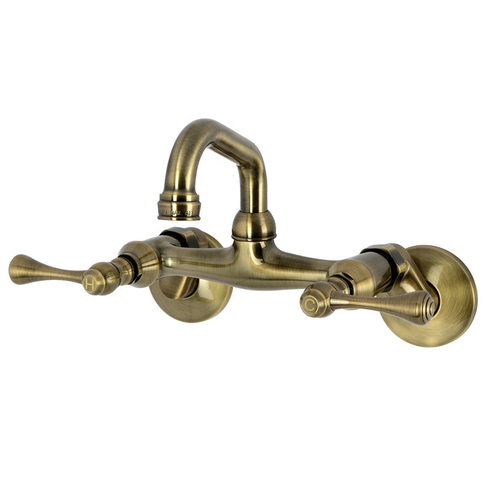 Kingston Tulare KS312AB - Kingston Two-Handle 2-Hole Wall Mount Bar Faucet, Antique Brass