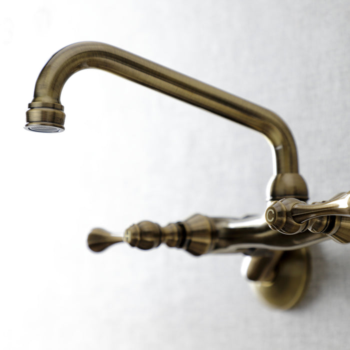 Kingston Tulare KS313AB - Kingston Two-Handle 2-Hole Wall Mount Bridge Kitchen Faucet, Antique Brass