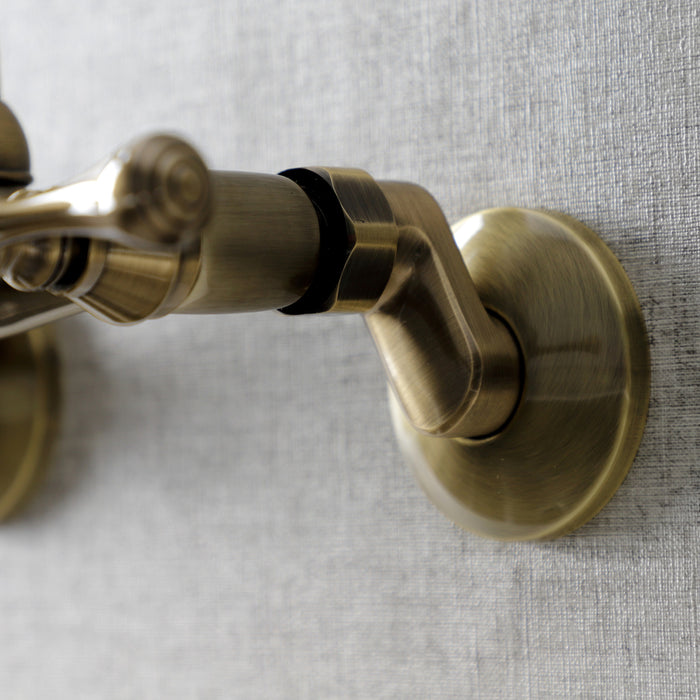 Kingston Tulare KS313AB - Kingston Two-Handle 2-Hole Wall Mount Bridge Kitchen Faucet, Antique Brass