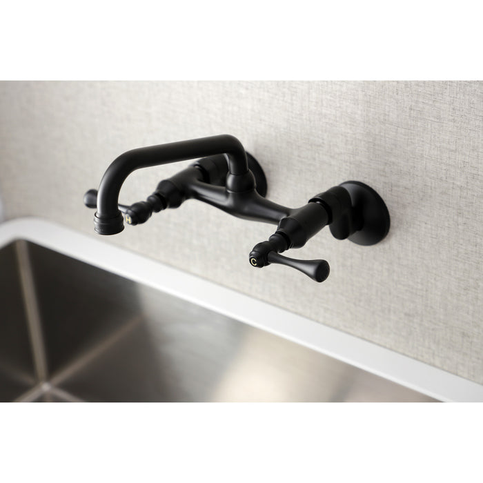 Kingston Tulare KS313MB - Kingston Two-Handle 2-Hole Wall Mount Bridge Kitchen Faucet, Matte Black