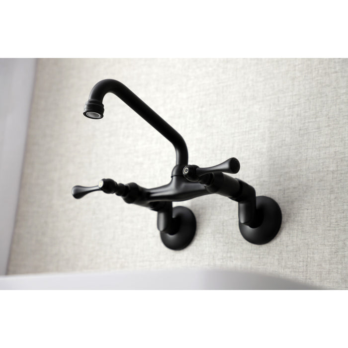 Kingston Tulare KS313MB - Kingston Two-Handle 2-Hole Wall Mount Bridge Kitchen Faucet, Matte Black
