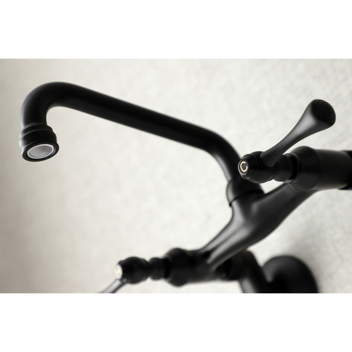 Kingston Tulare KS313MB - Kingston Two-Handle 2-Hole Wall Mount Bridge Kitchen Faucet, Matte Black