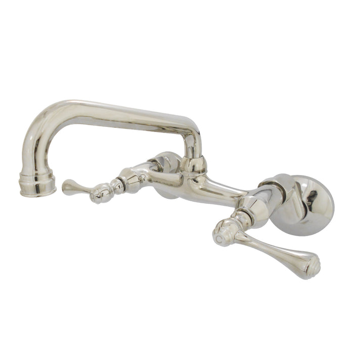 Kingston Tulare KS313PN - Kingston Two-Handle 2-Hole Wall Mount Bridge Kitchen Faucet, Polished Nickel