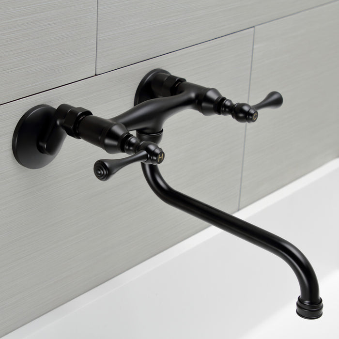 Kingston Tulare KS315MB - Kingston Double-Handle 2-Hole Wall Mount Bathroom Faucet, Matte Black