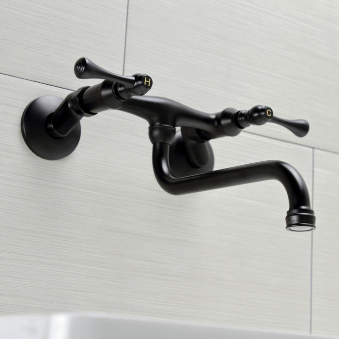 Kingston Tulare KS315MB - Kingston Double-Handle 2-Hole Wall Mount Bathroom Faucet, Matte Black