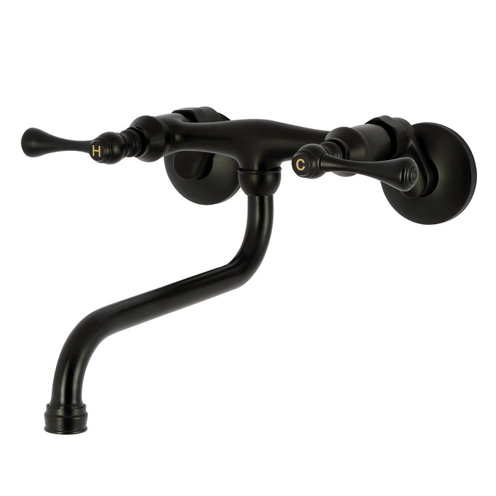Kingston Tulare KS315MB - Kingston Double-Handle 2-Hole Wall Mount Bathroom Faucet, Matte Black