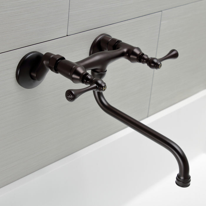Kingston Tulare KS315ORB - Kingston Double-Handle 2-Hole Wall Mount Bathroom Faucet, Oil Rubbed Bronze