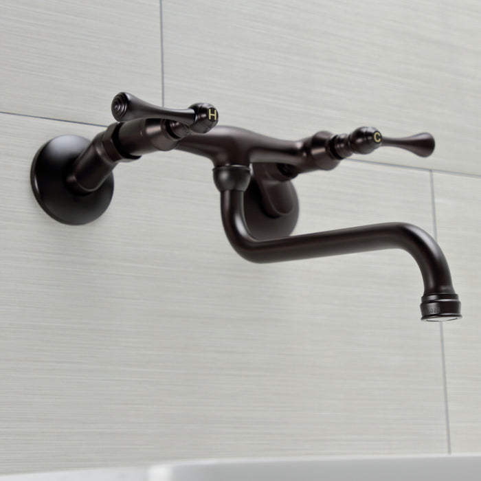 Kingston Tulare KS315ORB - Kingston Double-Handle 2-Hole Wall Mount Bathroom Faucet, Oil Rubbed Bronze