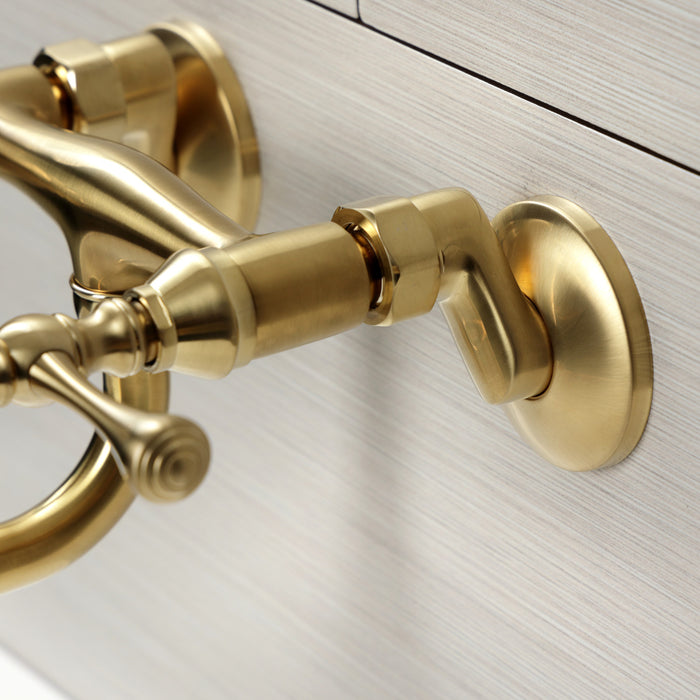 Kingston Tulare KS315SB - Kingston Double-Handle 2-Hole Wall Mount Bathroom Faucet, Brushed Brass