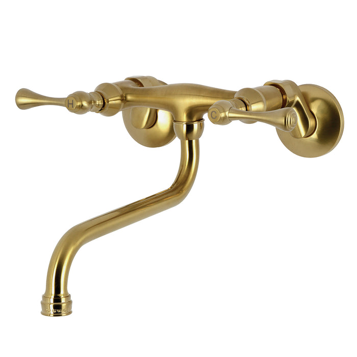 Kingston Tulare KS315SB - Kingston Double-Handle 2-Hole Wall Mount Bathroom Faucet, Brushed Brass
