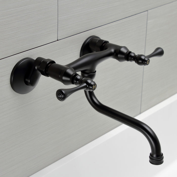 Kingston Tulare KS316MB - Kingston Double-Handle 2-Hole Wall Mount Bathroom Faucet, Matte Black