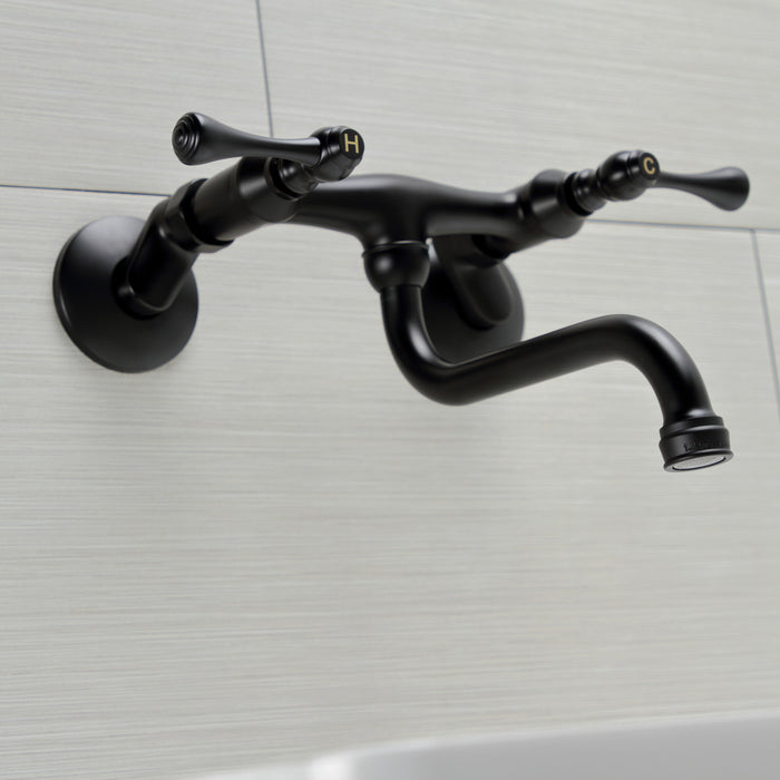 Kingston Tulare KS316MB - Kingston Double-Handle 2-Hole Wall Mount Bathroom Faucet, Matte Black